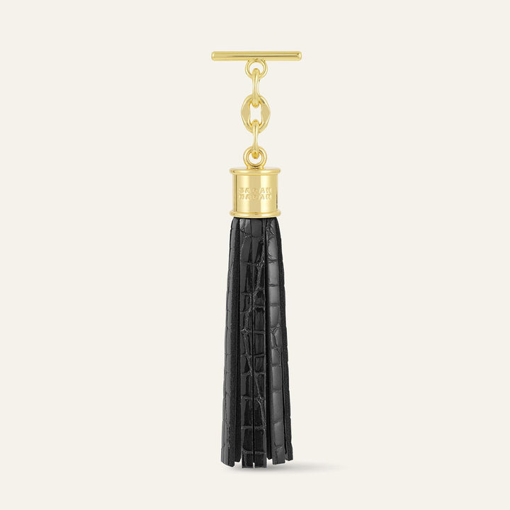 Black Patent Croc Capsule Tassel - Textured with Gold hardware front 1 | B27-G