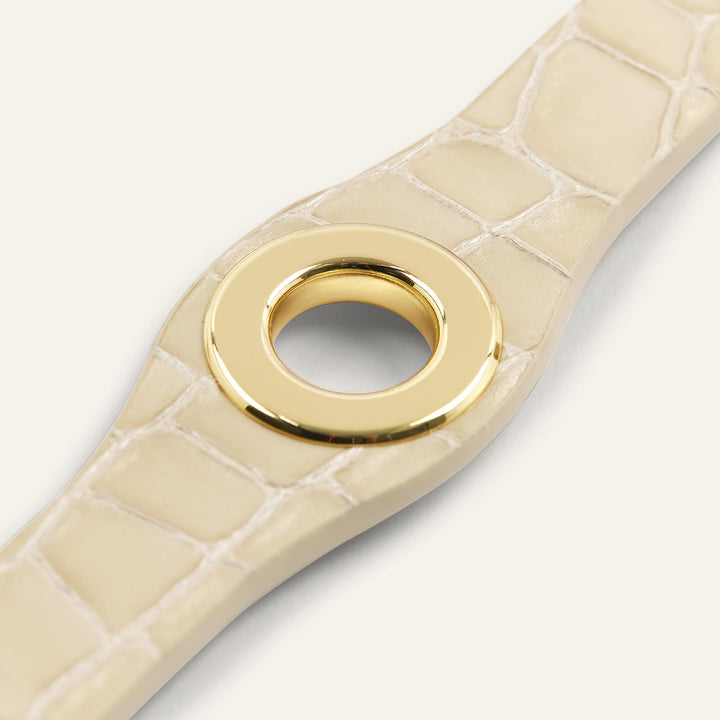 Cream Patent Croc Sarah Haran Deco Strip Textured Popper with Gold  hardware detail | C13-G