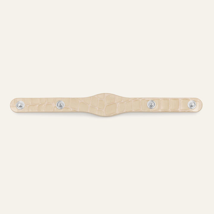 Cream Patent Croc Sarah Haran Deco strip Logo Textured Stud with Gold hardware back | C13-S