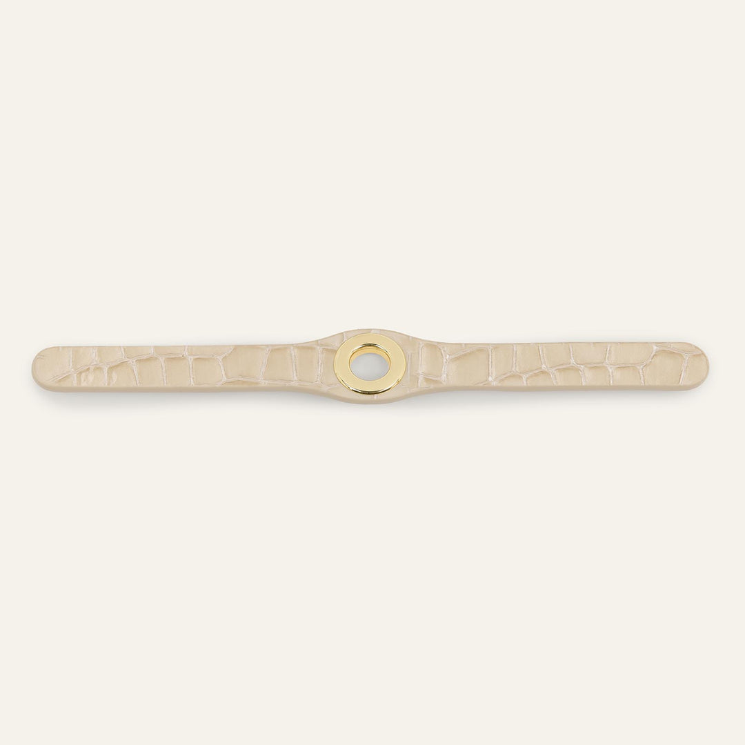 Cream Patent Croc Sarah Haran Deco Strip Textured Stud with Gold hardware front 1 | C13-G