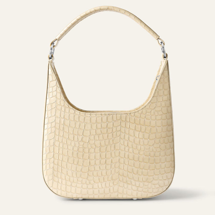 Cream Patent Croc Florence Hobo Bag - Patent with Silver hardware back | C13-S