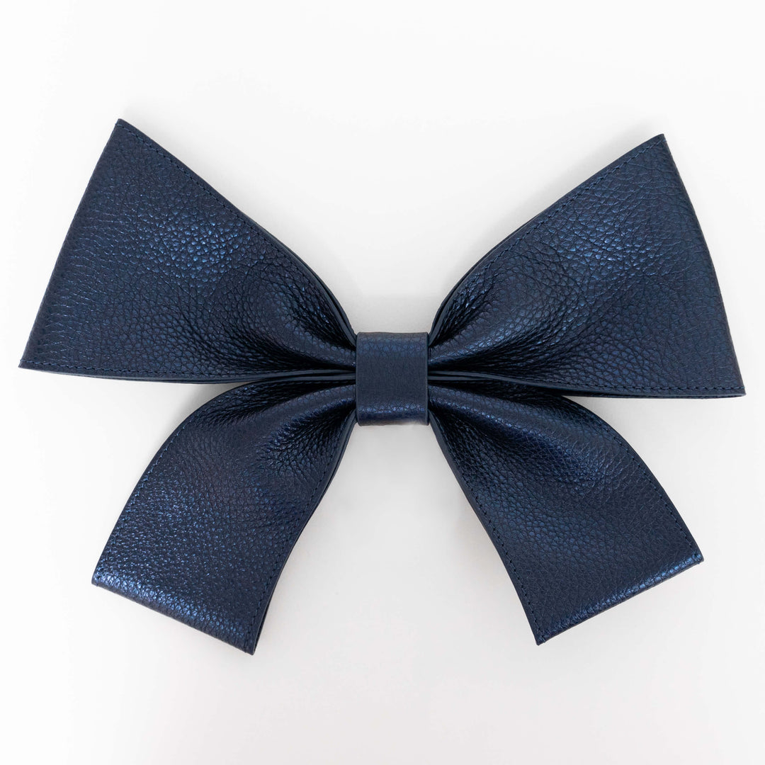 Deco Bow - Textured-Restyle Accessories-Sarah Haran Accessories-Silver-Metallic Navy-Sarah Haran Accessories