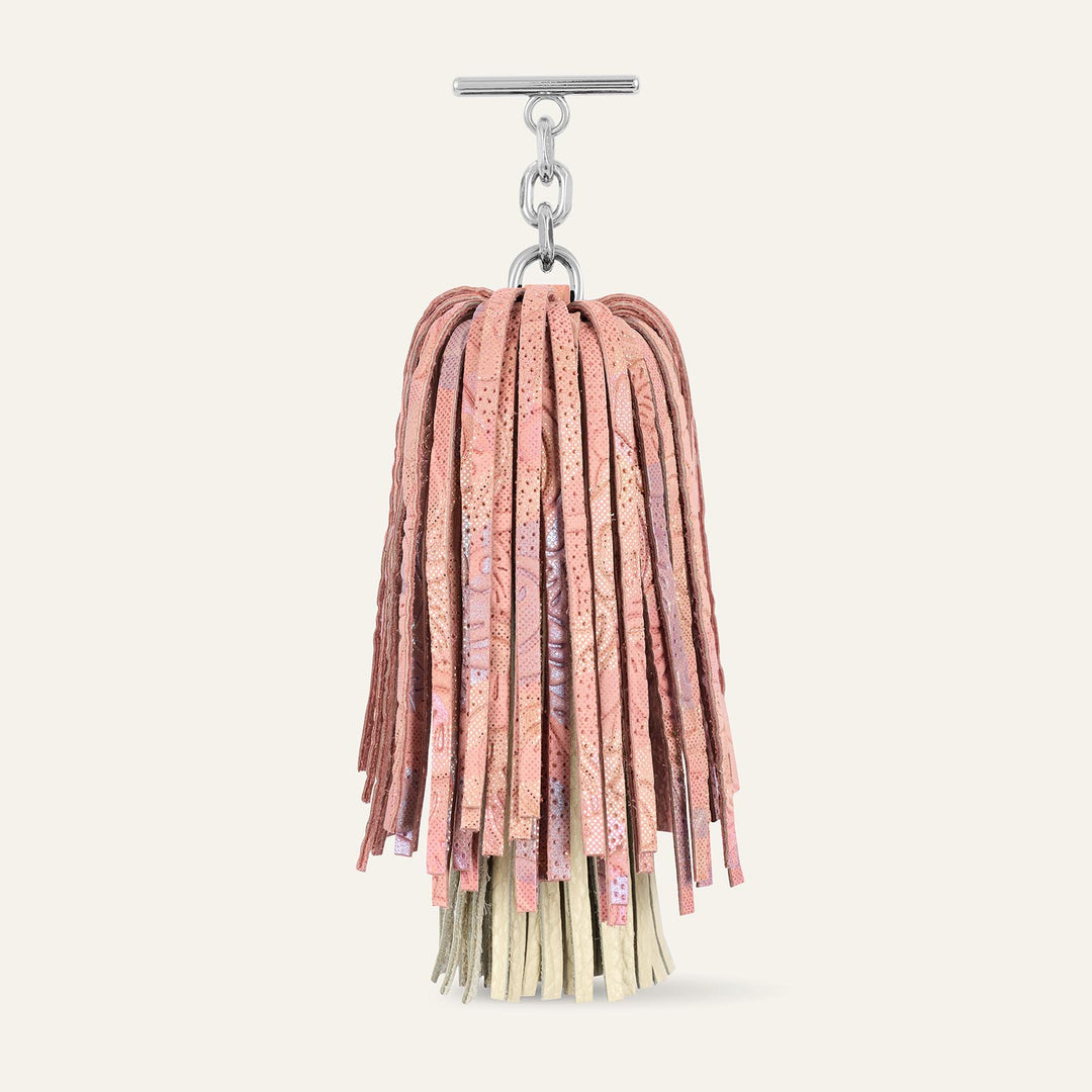 Garden of Roses Cream Sarah Haran Double Pompom Tassel Textured with Silver hardware front 1 | P77-S