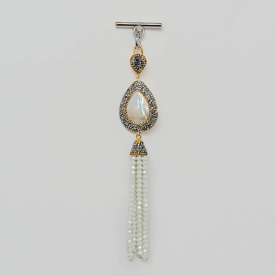 Teardrop Pearl Sarah Haran Joyful Jewel Tassel with Silver hardware front 1 | W11-S