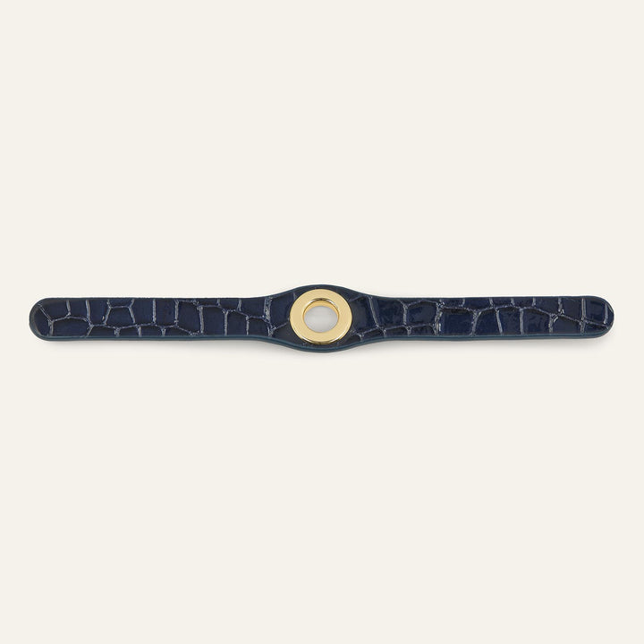 Navy Patent Croc Sarah Haran Deco Strip Textured Stud with Gold hardware front 1 | U74-G