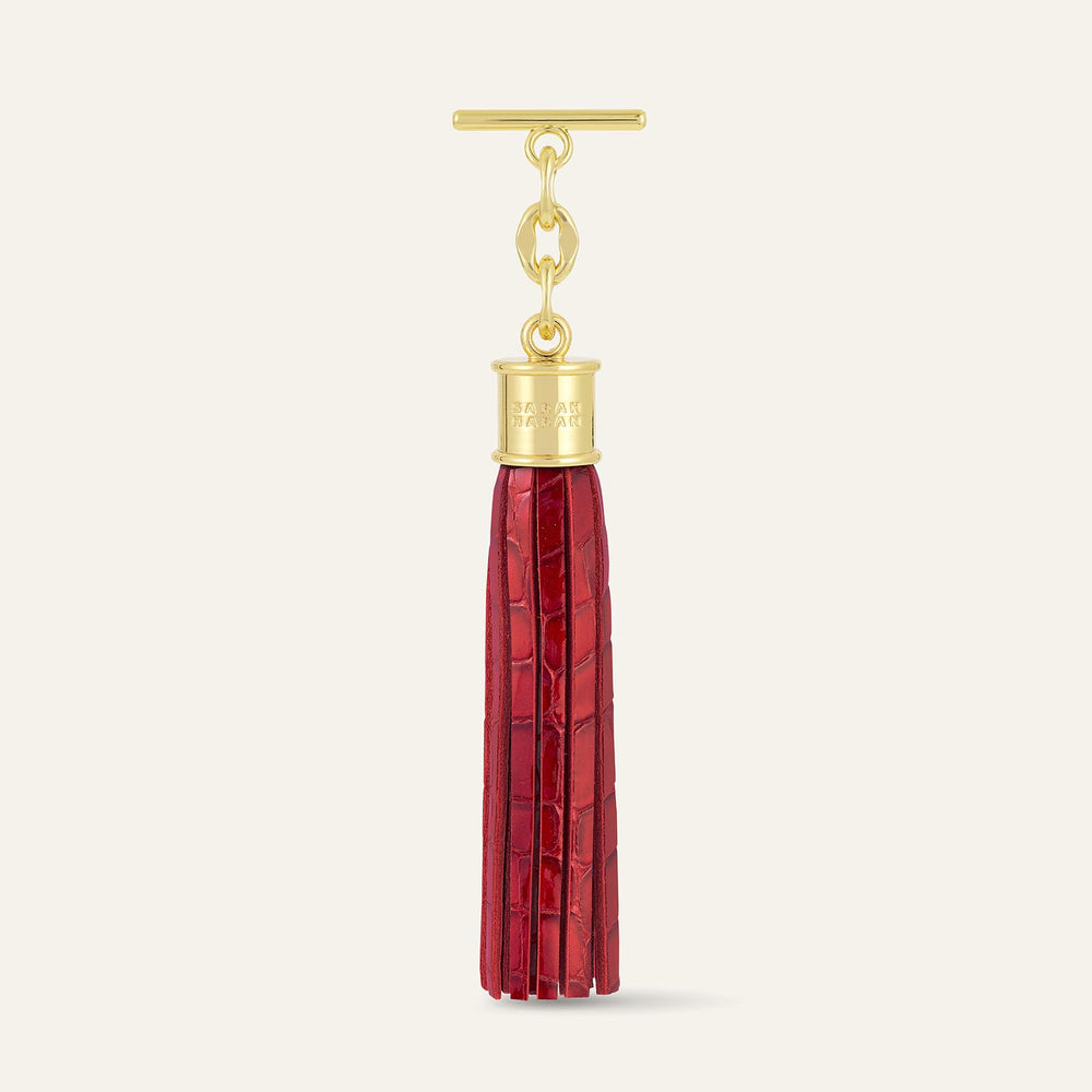 Red Patent Croc Capsule Tassel - Textured with Gold hardware front 1 | RO20-G