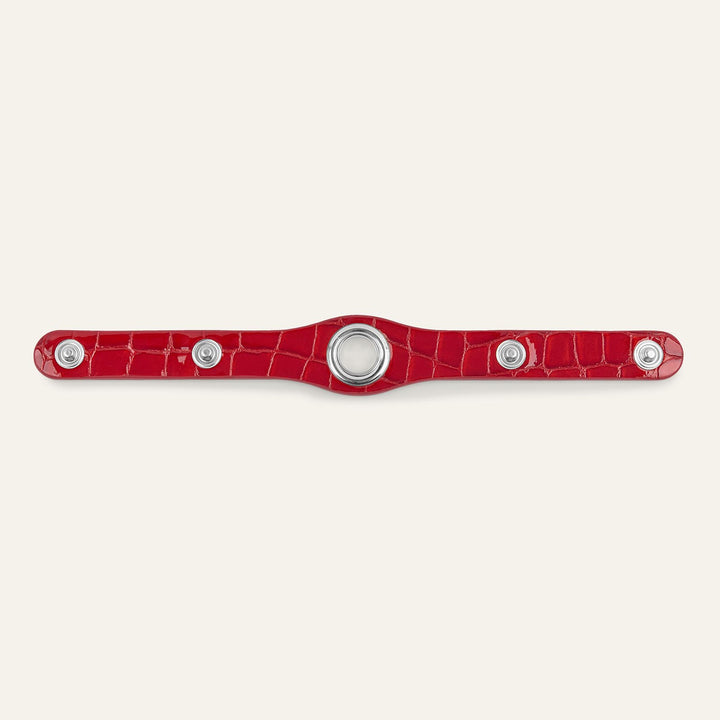 Red Patent Croc Sarah Haran Deco Strip Textured Stud with Silver hardware back | R020-S