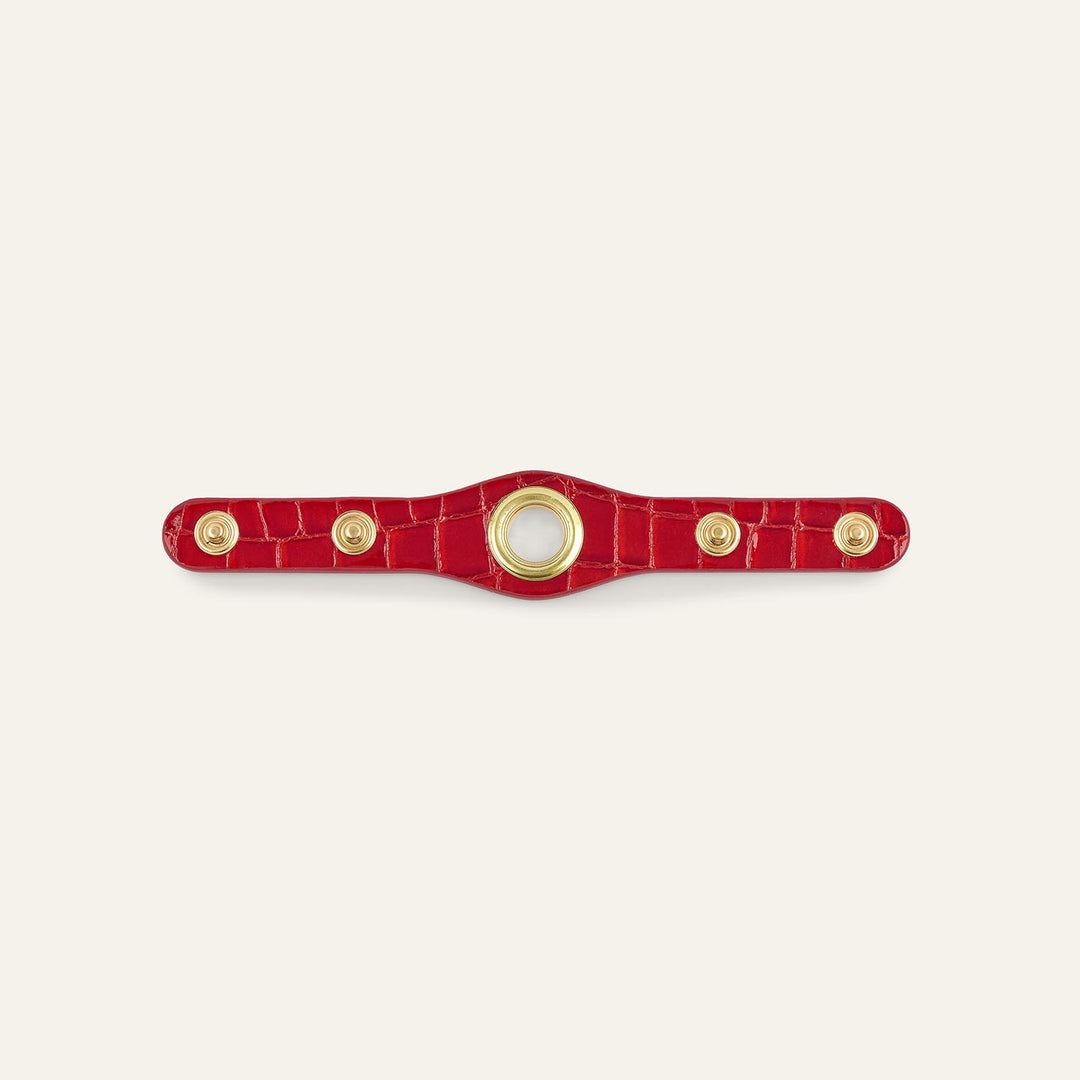 Red Patent Croc Sarah Haran Deco Strip Mini Textured Stud with Gold hardware back | R020-G