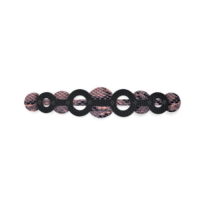 Pink Python Black Sarah Haran Deco Strip Mini Circle Stud Sale with Gold hardware front 1 | P31-G