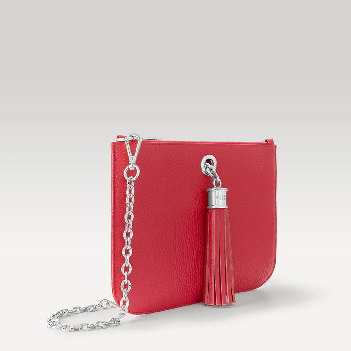 Ivy - Pop of Colour with Deco Popper-Handbag-Sarah Haran Accessories-Silver-Pillarbox Red-Sarah Haran Accessories