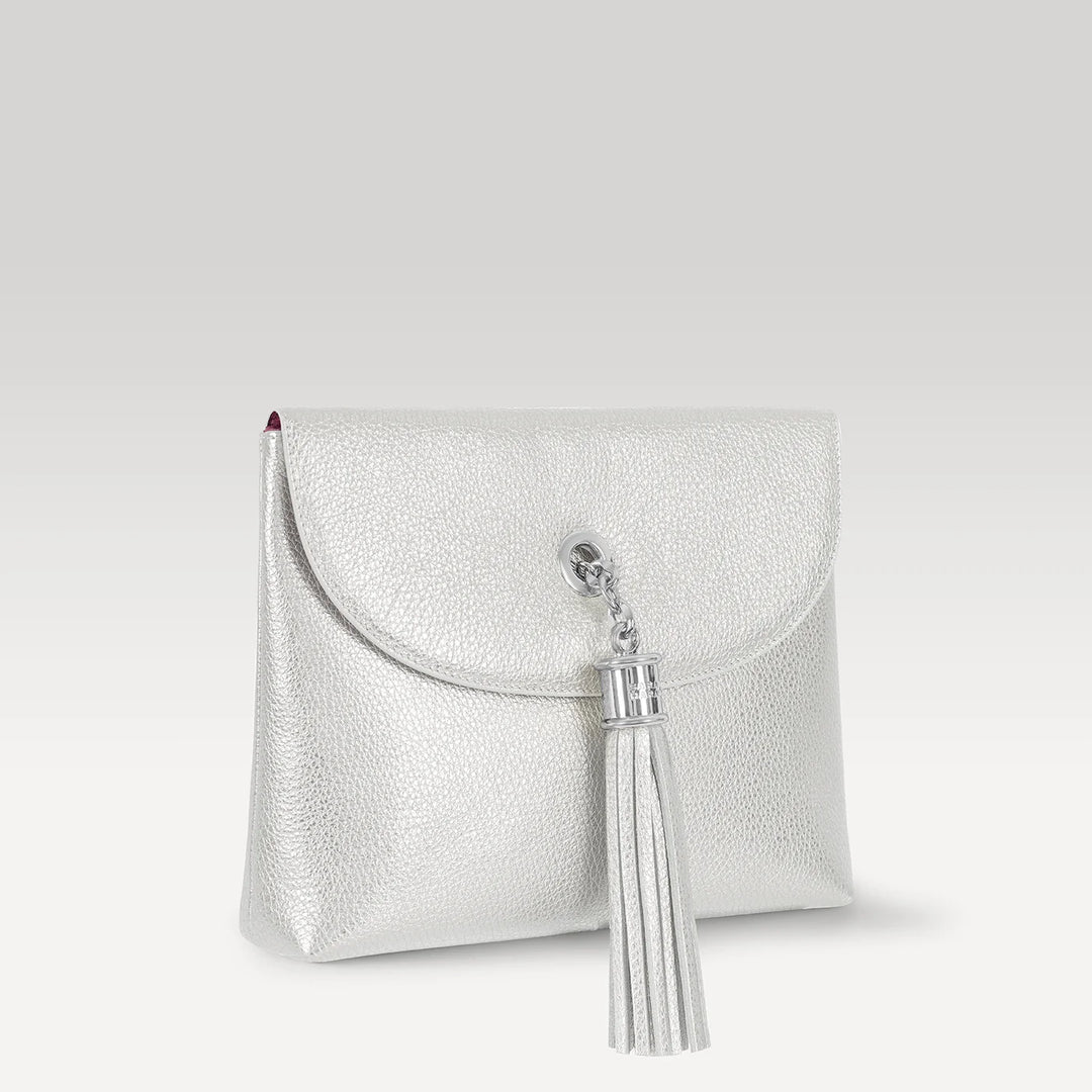 Jasmine Crossbody - Metallic - Adjustable Strap-Handbag-Sarah Haran Accessories-Silver-Soft Metallic Silver-Sarah Haran Accessories