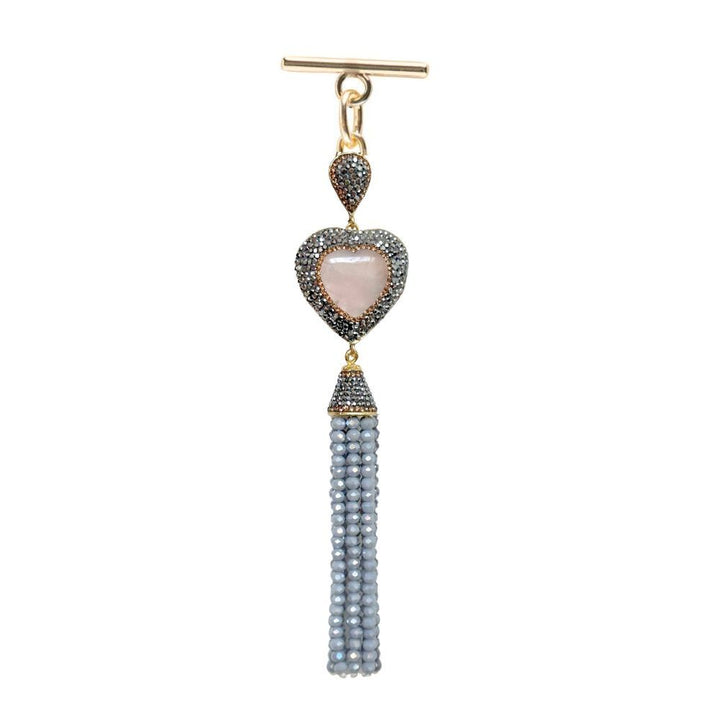 Pink Quartz Sarah Haran Joyful Jewel Tassel with Gold hardware front | P26-G